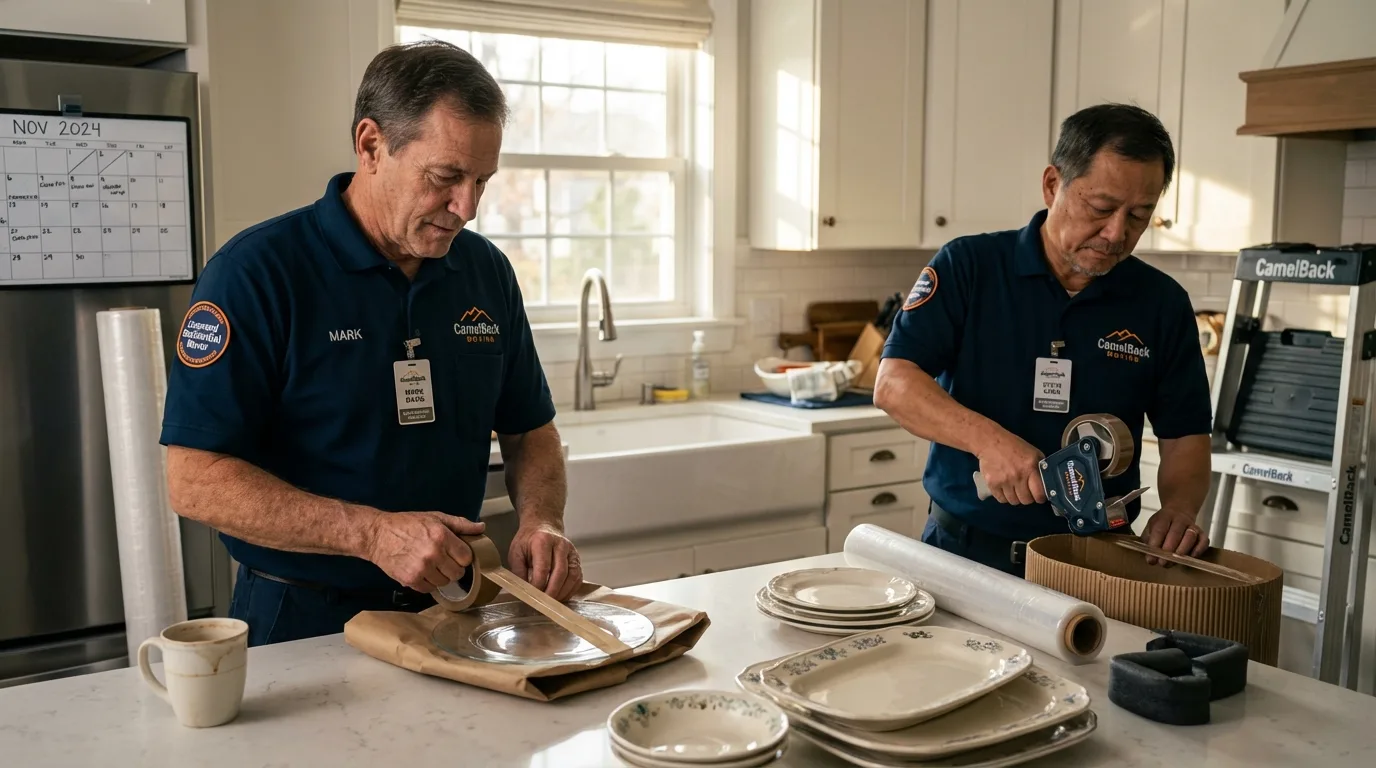 Professional crew packing kitchen dishware in Oxford, MS
